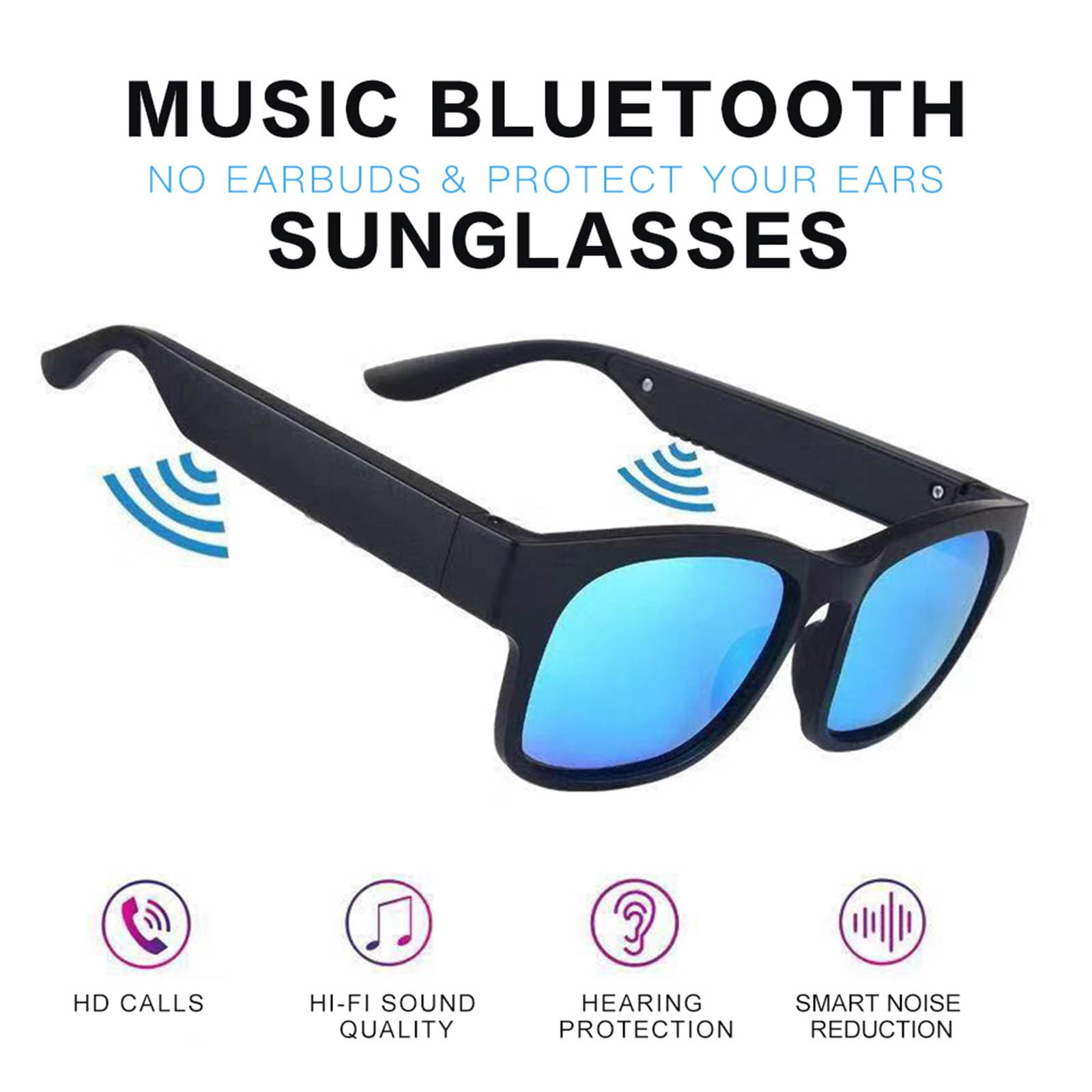 Bluetooth Bone Conduction Sunglasses – Polarized Audio Glasses, Wireless Sports Headphones, IP7 Waterproof, 4H Playtime for Running/Cycling/Driving (Black)