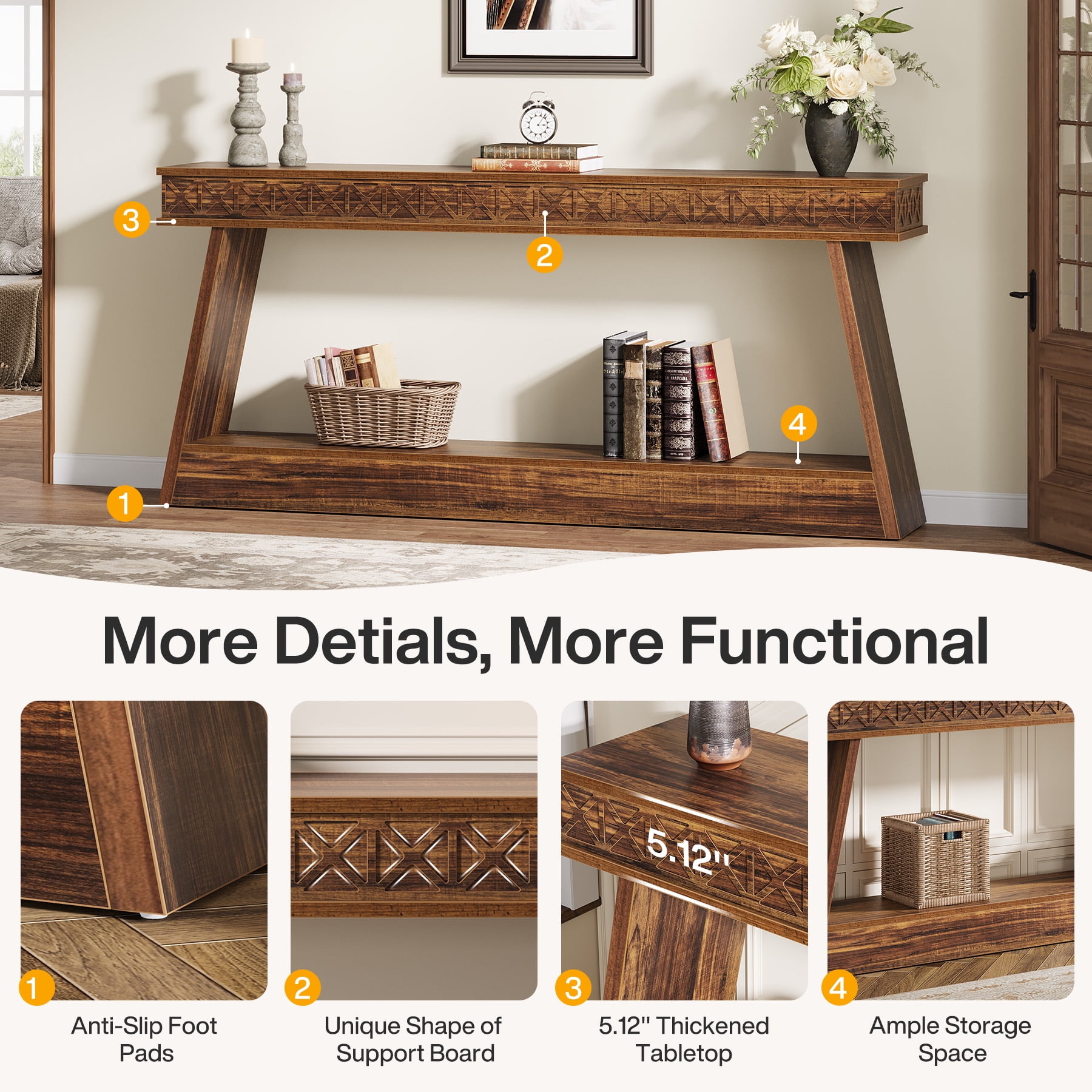 Tribesigns 70.87-Inch Entryway Table, Narrow Console Table with Storage, Dark Brown