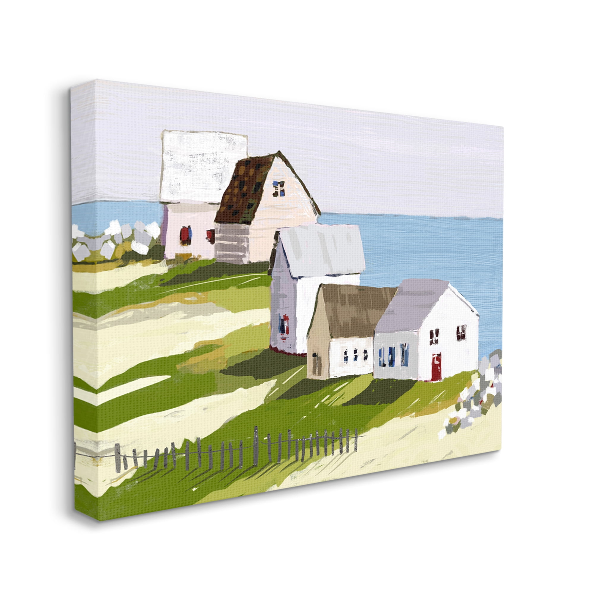 Stupell Industries Quaint Seaside Cottages Overlooking Vast Ocean Landscape Graphic Art Gallery Wrapped Canvas Print Wall Art, Design by Tina Finn