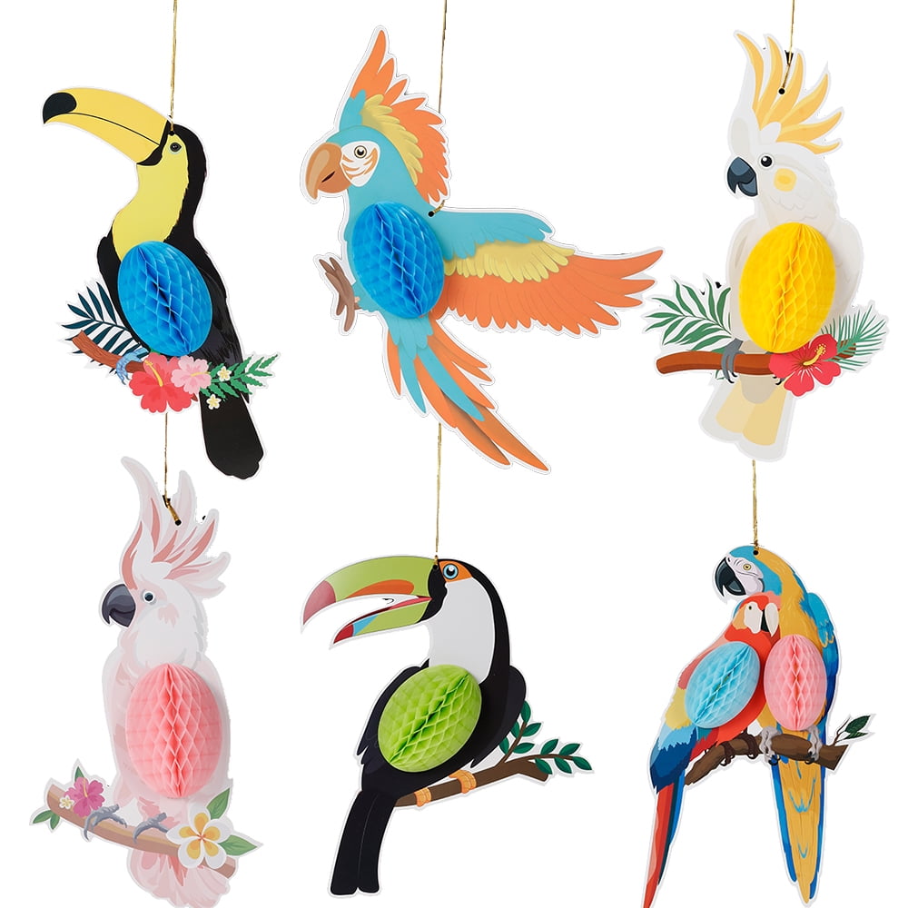 Tiki Bar Parrots Hanging Decoration Tropical Birds Hawaiian