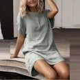 thumbnail image 2 of Viikei Short Sleeve Dress for Women Dress Tops Womens Tops Dressy Casual Women Summer Casual Solid Short Sleeve Dress Crew Neck Linen Dress, 2 of 6