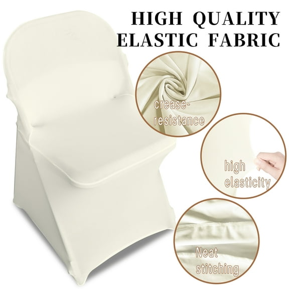 50pcs Ivory Polyester Stretch Folding Chair Covers Suitable for Universal Chair Protectors Removable and Washable Suitable for Wedding Party Catering and Banquet Events etc