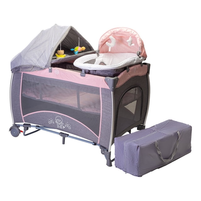 Cuna Corral Para Bebé AEIOU P1002 con Bambineto y Cambiador rosa