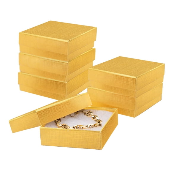 Prestige & Fancy Luxury Gold Jewelry Boxes, Cotton-Filled Cardboard Gift Boxes with Lids for Bracelets, Earrings, and Small Accessories, 3.5 x 3.5 x 1 in, 6-Pack