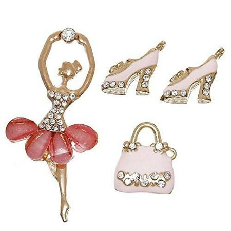 Ballerina Mix - 4 Mixed Charm Pendants Ballerina, Heels and Hand Bag for Bracelet or Necklace