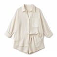 thumbnail image 4 of Favoffer Women Casual Two Piece Sets V Neck Long Sleeve Solid Color Tops Relaxed Fit Side Pocket Shorts Basic Outfits for Daily Casual, 4 of 8