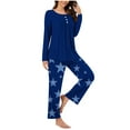 thumbnail image 2 of UAMVSH Womens Pajamas Sets Long Sleeve Button Crew Neck Sleepwear Pullover and Loungewear Bottoms Pleated Two Piece Lounge Outfits(XX-LargeDark Blue 5), 2 of 7