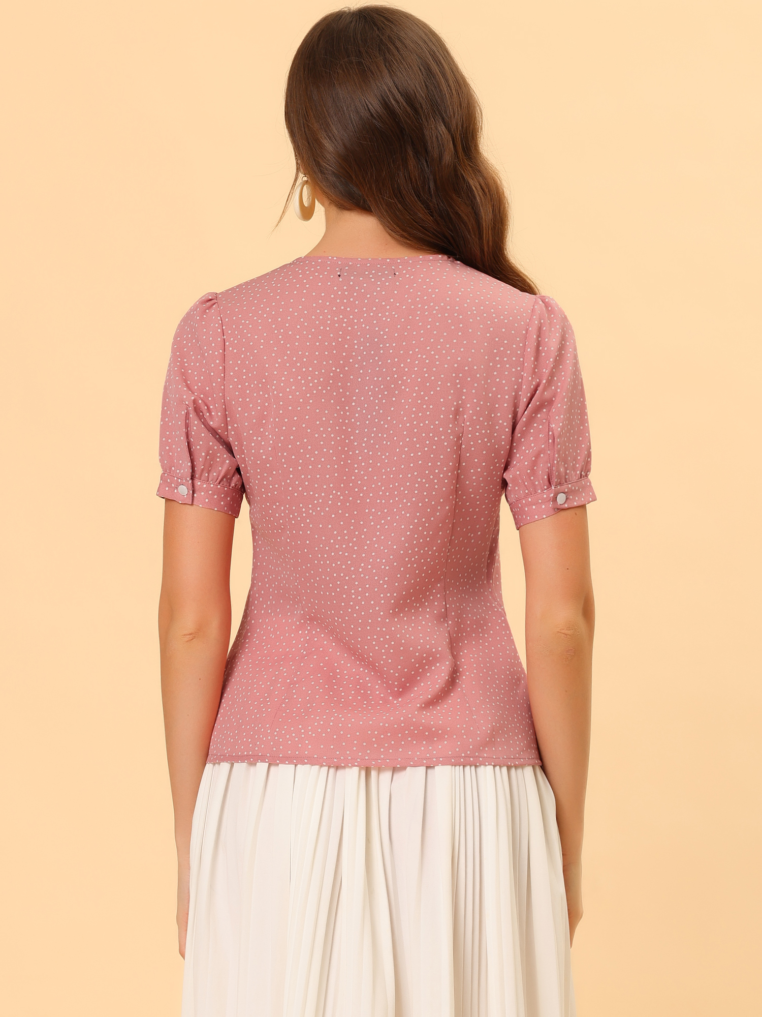 DARING DIVA Women's Polka Dots Peter Pan Collar Puff Sleeve Shirt 3XL Pink