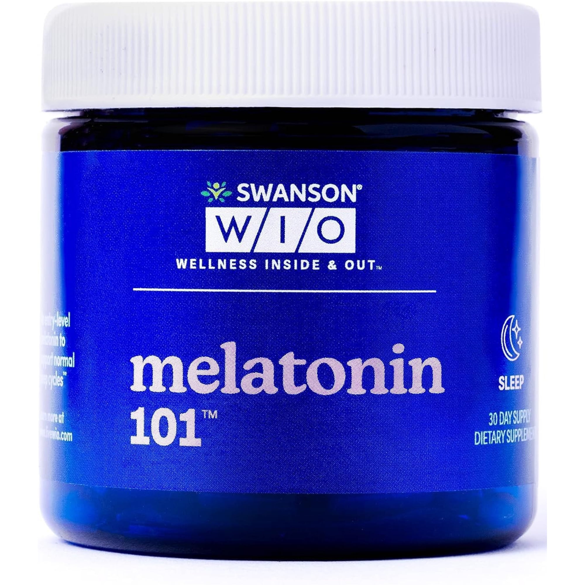 Swanson WIO melatonin 101 For Better Sleep, Relax, Relaxation, Circadian Sleep Cycle Support, 3 mg Melatonin, Mental Wellness - 4 oz Bottle, 30 Capsules (30-Day Supply)