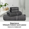 thumbnail image 2 of Casa Lino 4Pc Premium Bath Towel Set (1 Bath Towel, 2 Washcloths, 1 Hand Towel) - 100% Cotton, 400GSM & Ultra Absorbent (Smokey Grey), 2 of 6