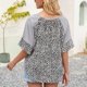 thumbnail image 5 of Camiseta de mujer con estampado de manga corta, cuello en V, camiseta suelta torcida de verano, gris, S tholdsy AP001233-01, 5 of 7