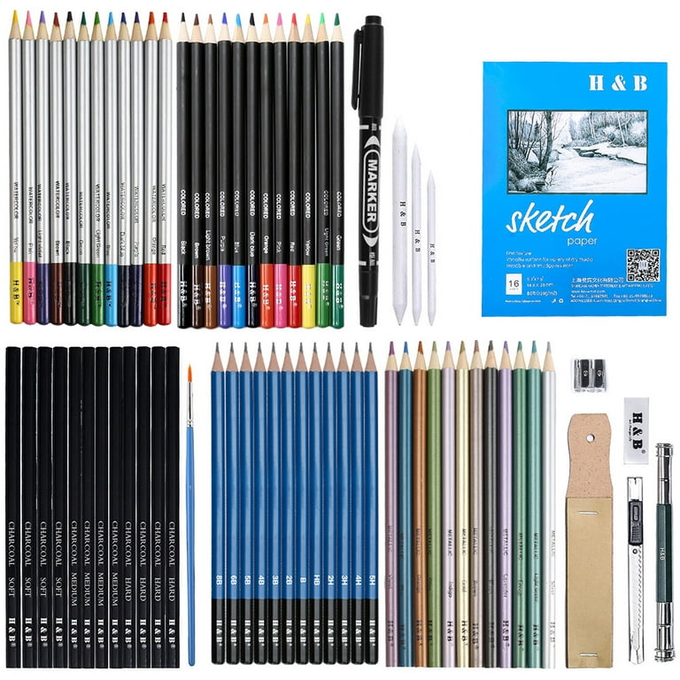 74Pieces Colored Pencils and Sketching Pencils Set with Drawing