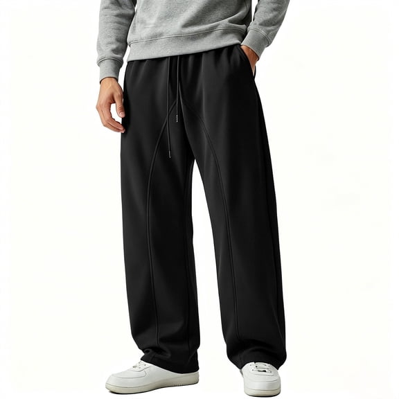 WPPGONE Mens Sweat Pants with Pockets Straight Leg Elastic Waisted Drawstring Comfortable Bottoms Sports Gym Athletic Casual Trousers