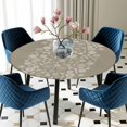 thumbnail image 5 of Elastic Fitted Round Tablecloth, Japanese Waterproof Stretch Table Cover for 45"-54" Tables, Grey Simple Traditional Flowers Leaves Pattern Washable Outdoor Tablecloths for Patio, Picnic, Camping, 5 of 9