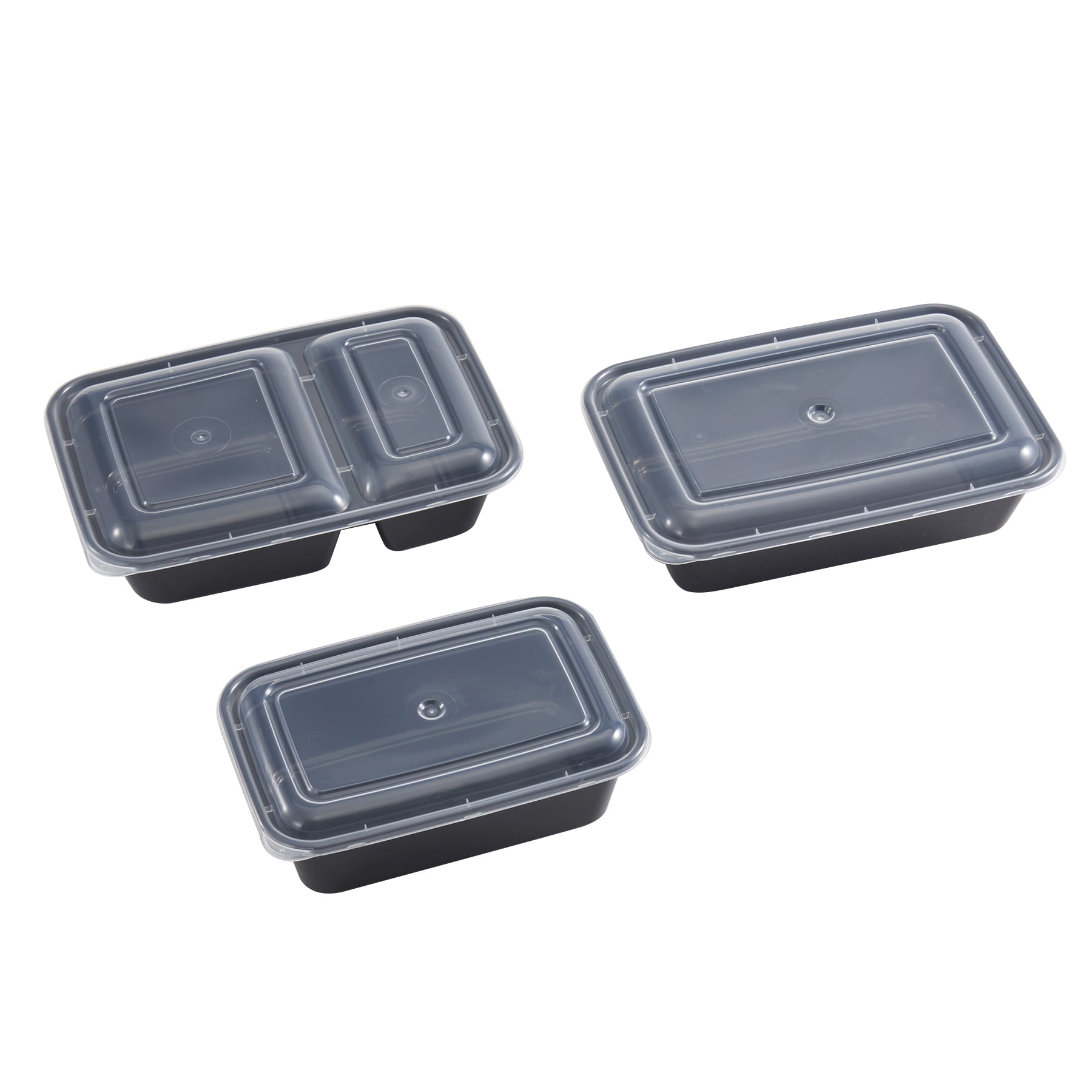 Mainstays 5PK 620ml Rectangular Snack Divider Meal Prep Container, Clear  Lids & Black Containers 
