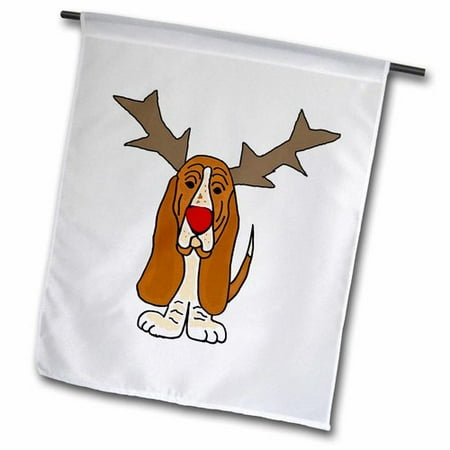 3dRose Funny Christmas Basset Hound Dog as Reindeer  Garden Flag  12 by 18-Inch