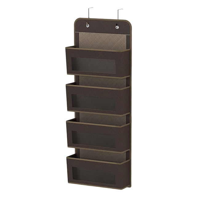 Armario de puerta Organizador de almacenamiento 4 Bolsillo de ventana transparente Ahorre espacio Accesorios de ropa Soporte Armario Colgante de pared Marron Baoblaze Bolsillo de almacenamiento