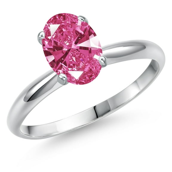 Gem Stone King 14K White Gold Pink Zirconia Solitaire Engagement Ring for Women | 1.21 Cttw | Oval 8X6MM | Gemstone Birthstone | Size 8