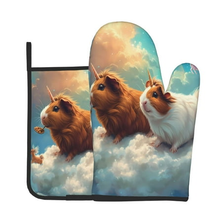 

Jgfou Cloud Guinea Pig Pattern Oven Mitts and Pot Holders Sets Heat Resistant Oven Mittens Soft Lining Extra Thicken Long Kitchen Cotton Oven Glove for Cooking