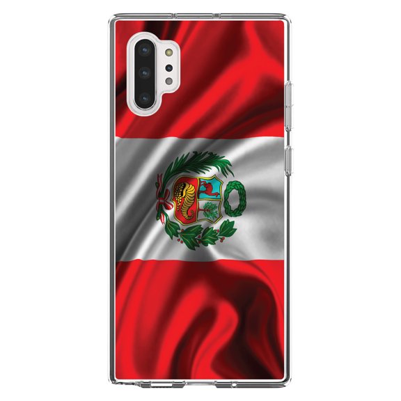 DistinctInk Clear Shockproof Hybrid Case for Galaxy Note 10 PLUS (6.8" Screen) - TPU Bumper, Acrylic Back, Tempered Glass Screen Protector - Peru Waving Flag - Peru