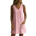 thumbnail image 6 of ClodeEU Women's V Neck Sleeveless T-Shirt Dress,Casual Loose Mini Dress with Pockets Pink,Women's Plus L, 6 of 7