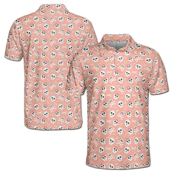 Funny Cute Pirate Skull Doodle Pink Men's Polo Shirt S-5XL