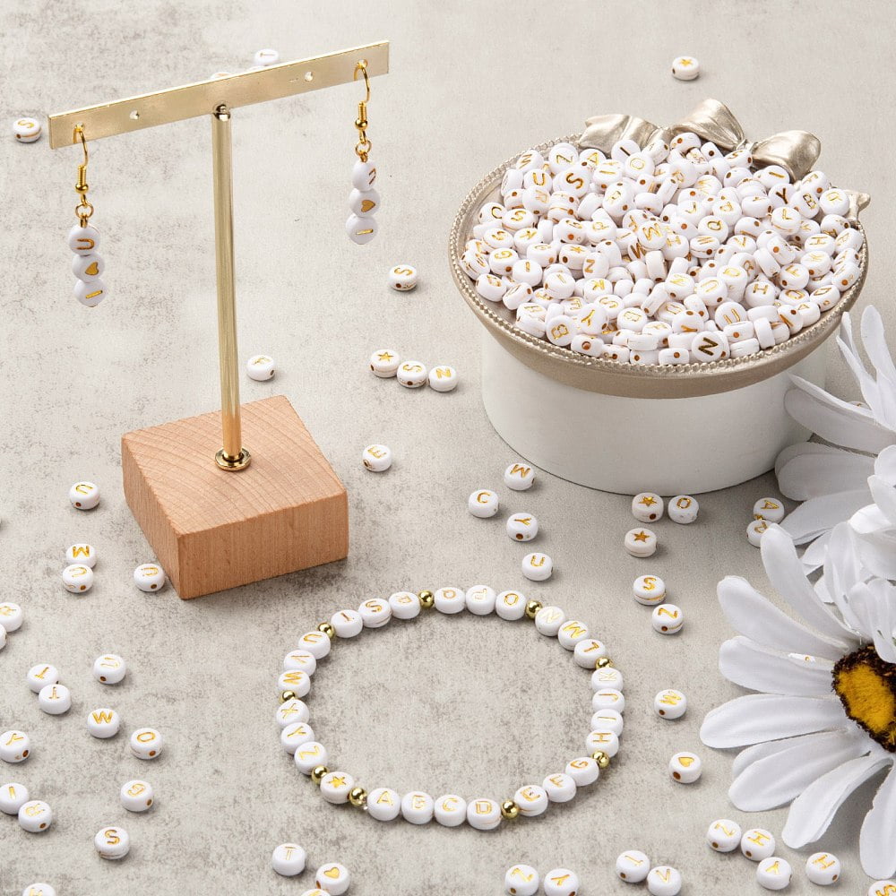 1set Bracelet Making Kits Including Round with Alphabet Plating Acrylic Beads with Elastic Thread White Beads: 1920pcs