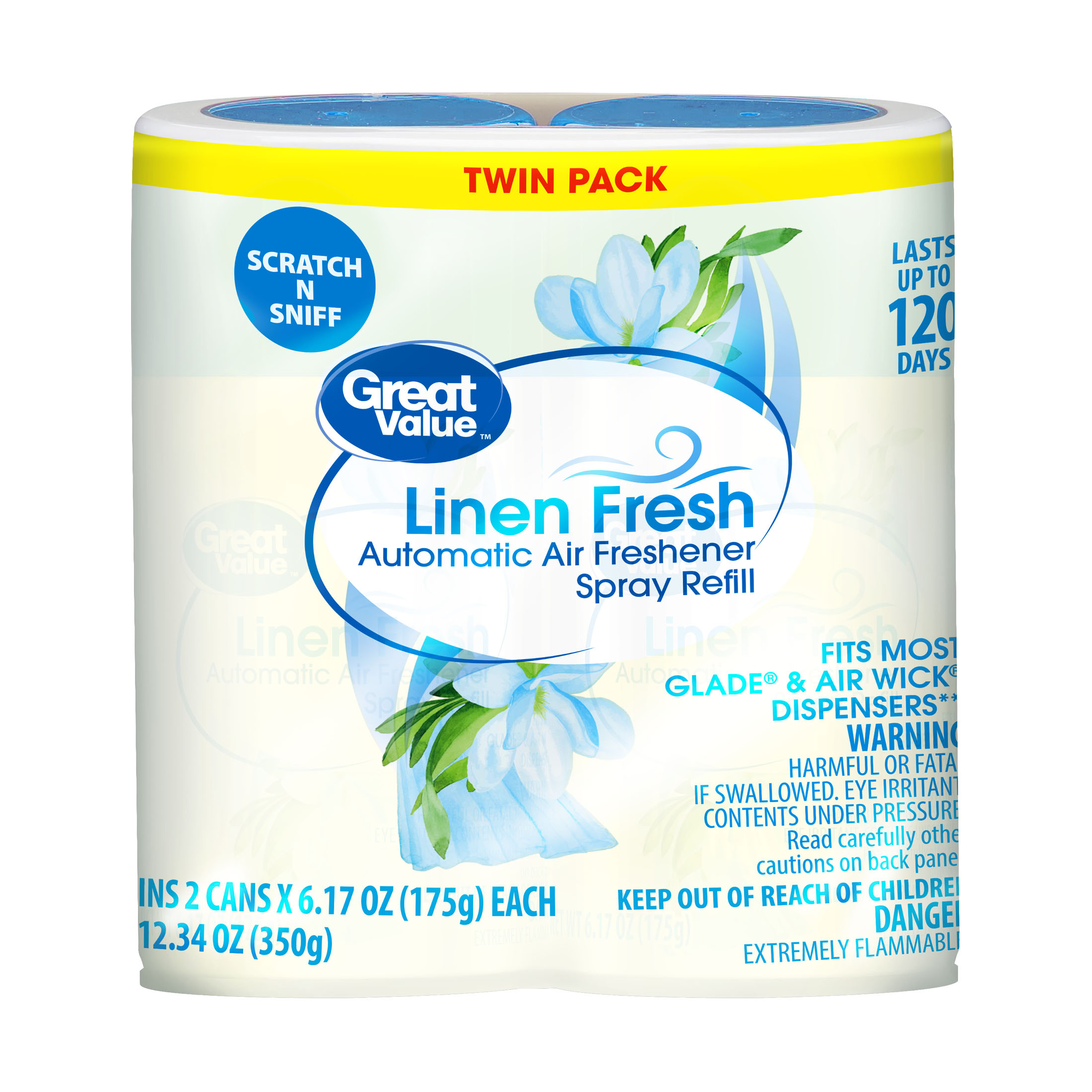 Great Value Automatic Air Freshener Spray Refill, Linen Fresh, 12.34 oz, 2 Count