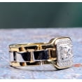 thumbnail image 3 of Men's Halo Diamond Engagement Wedding Ring, Two Tone Ring, Flexible Shank Ring, Men's Solitaire Diamond Ring, 14K Yellow Gold Plated, 2.3 Ct Simulated Diamond, Gift For Boyfriend, 3 of 4