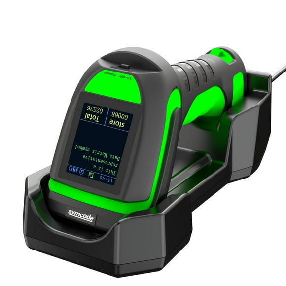 Symcode 2D Screen Barcode Scanner Wireless with Charging Stand,2 in 1 Wireless 433Mhz and Bluetooth 2600mAh Wireless 1D 2D Barcode Scanner with Charg