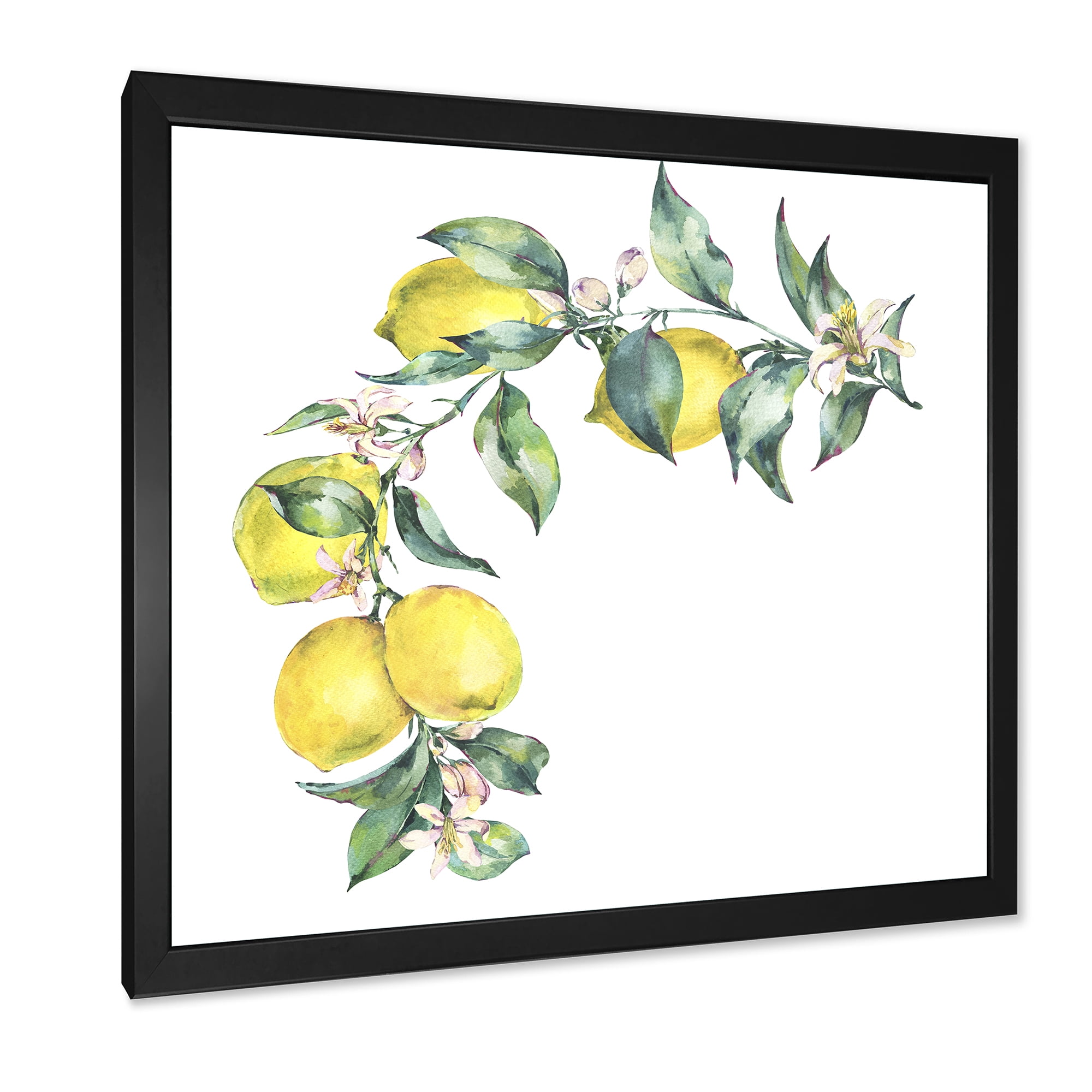 Designart 'Branch of Leaves and Yellow Lemons II' Tropical Framed Art Print
