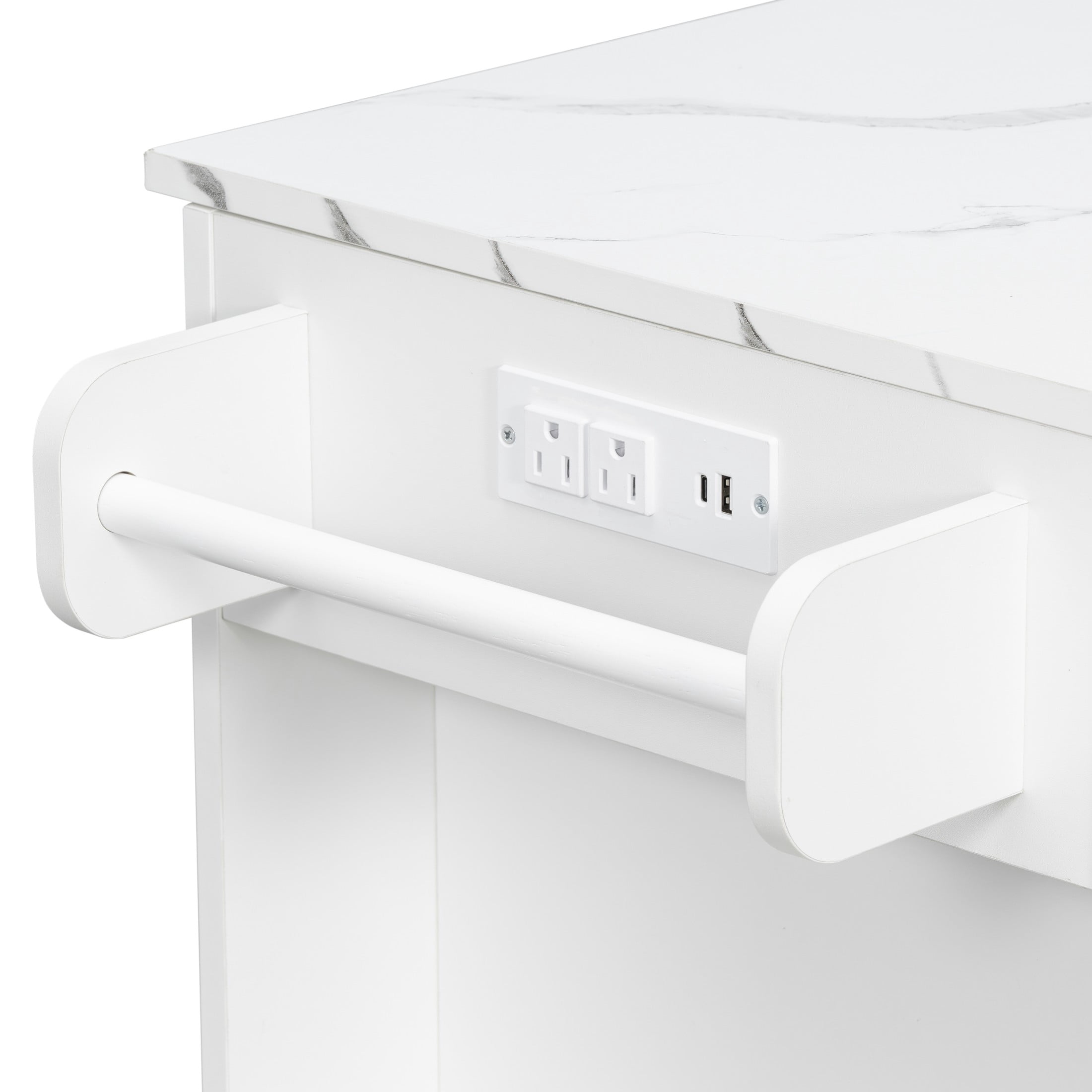 Christopher Knight Home 63" Mobile Kitchen Island Cart, Marble-Look Top, Multi‑Drawer Cabinet, White