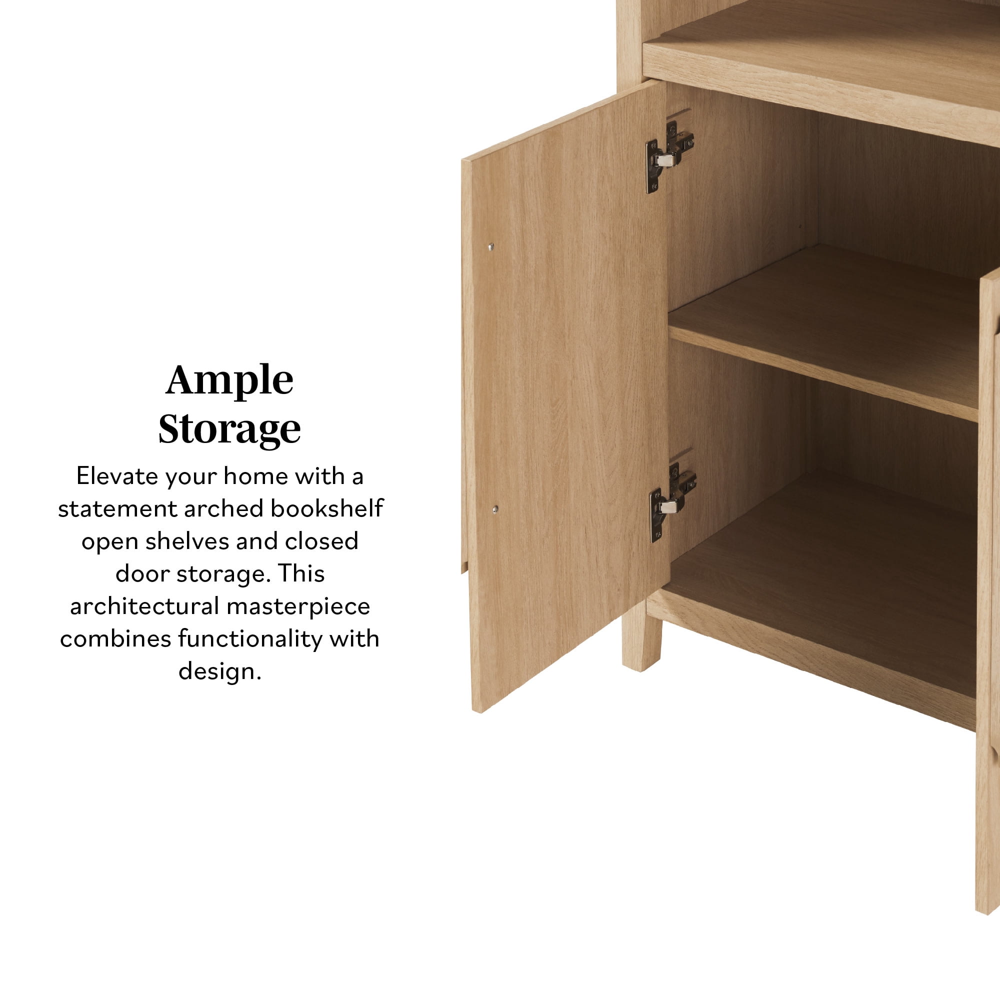 Walker Edison Modern 3 Shelf Open Arched Bookcase Cabinet, Coastal Oak