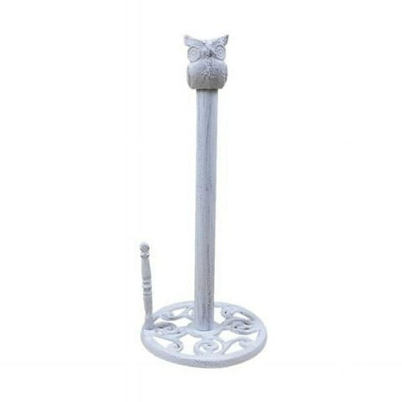 16 x 7 x 7 in. Whitewashed Cast Iron Sitting Owl Kitchen Paper Towel Holder
