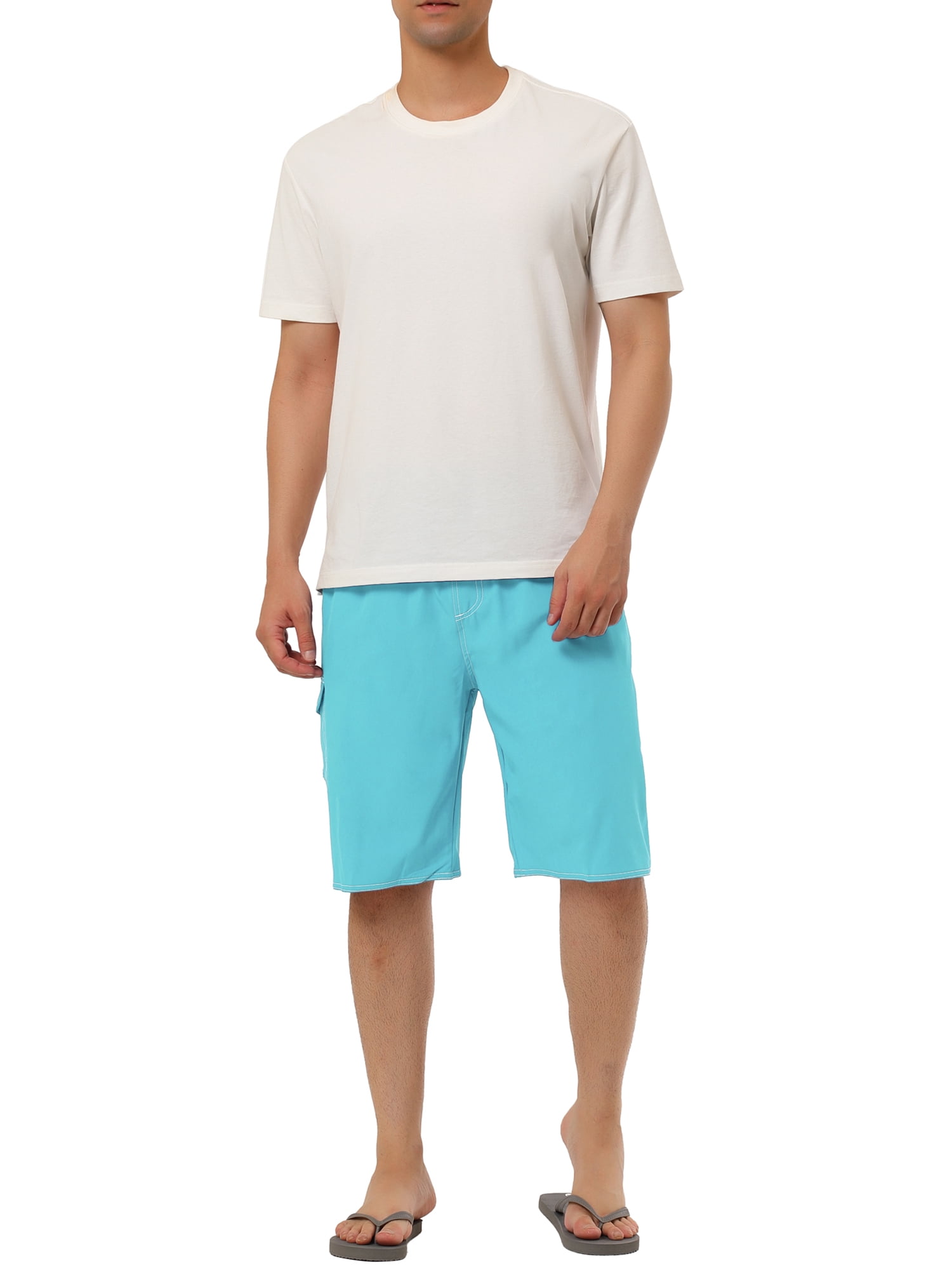 Unique Bargains Men's Summer Casual Solid Drawstring Elastic Waist Beach Board Short 32 Light Blue