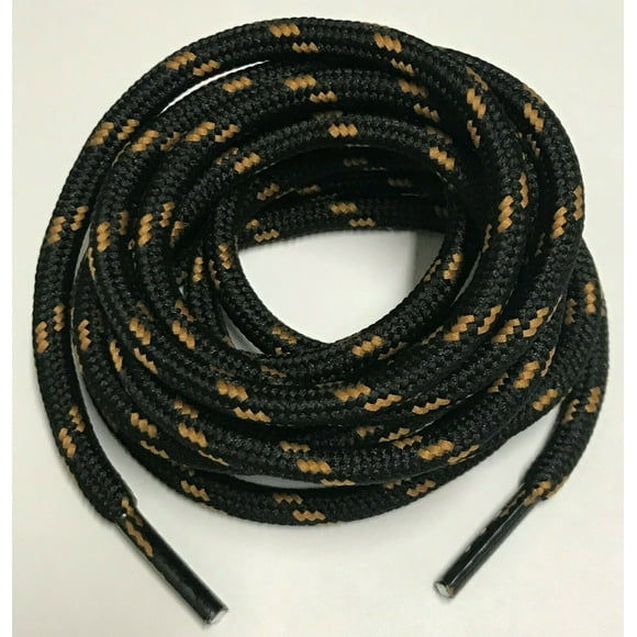 3 Pairs 5mm Thick Heavy Duty Black Yellow Spot Round Boot Laces Shoelaces Strings for Hiking Work Boots 38 40 44 45 46 48 50 52 54 60 63 72 Inches