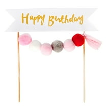 GOOHOCHY Happy Birthday Cake Topper with Pompons Assorted Color for Kids Party and Birthday Decorations Made of Paper