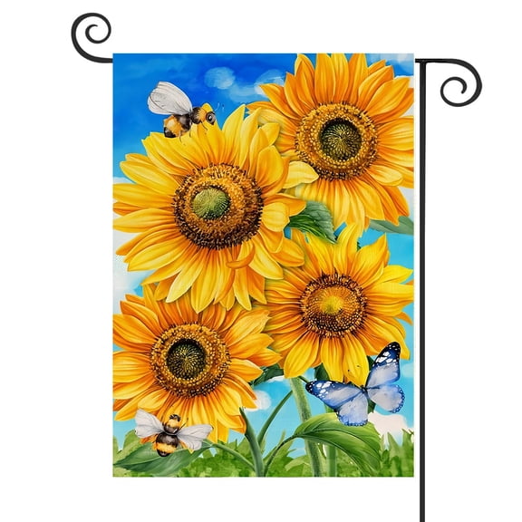 DMERBYL Spring Summer Sunflower Garden Flag 12x18 Vertical Double Sided Yellow Floral Bee Butterfly Farmhouse Holiday Outside Decorations Burlap Yard Flag