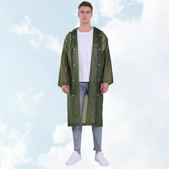 KALLORY 1Pack Portable Green Length Raincoat for Adults Hooded Rain Poncho for Hiking Camping