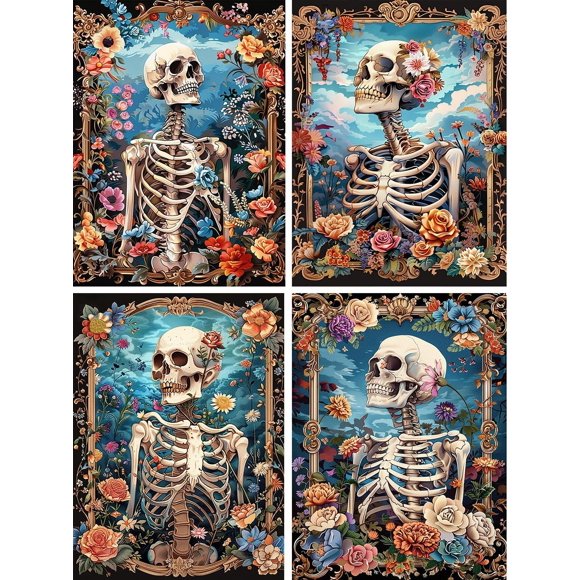 TRAHOO-4 Pack Diamond Painting Kits for Adults,Diamond Painting Kits,5D Human Skull Diamond Art Kits for Adults Beginner Gem Art Full Drill Diamond Dots Art for Adults Home Wall Decor 12x16inch