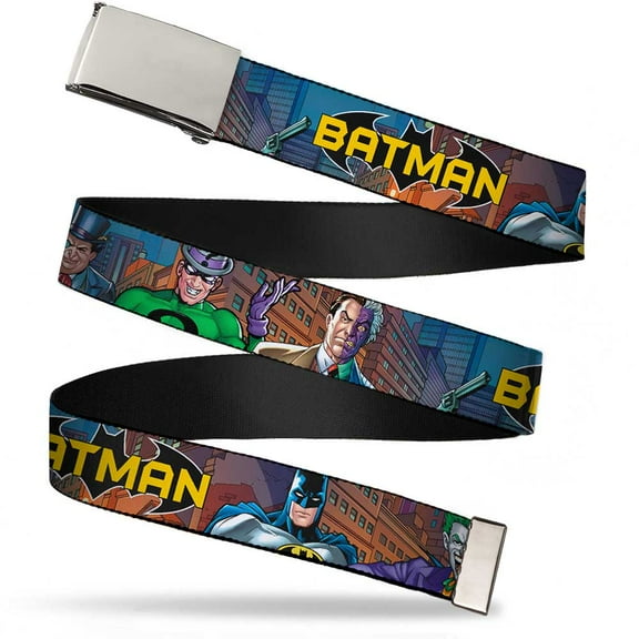 Adjustable Belt, Clamp Buckle, Cut-to-Fit, Batman Villains Cityscape