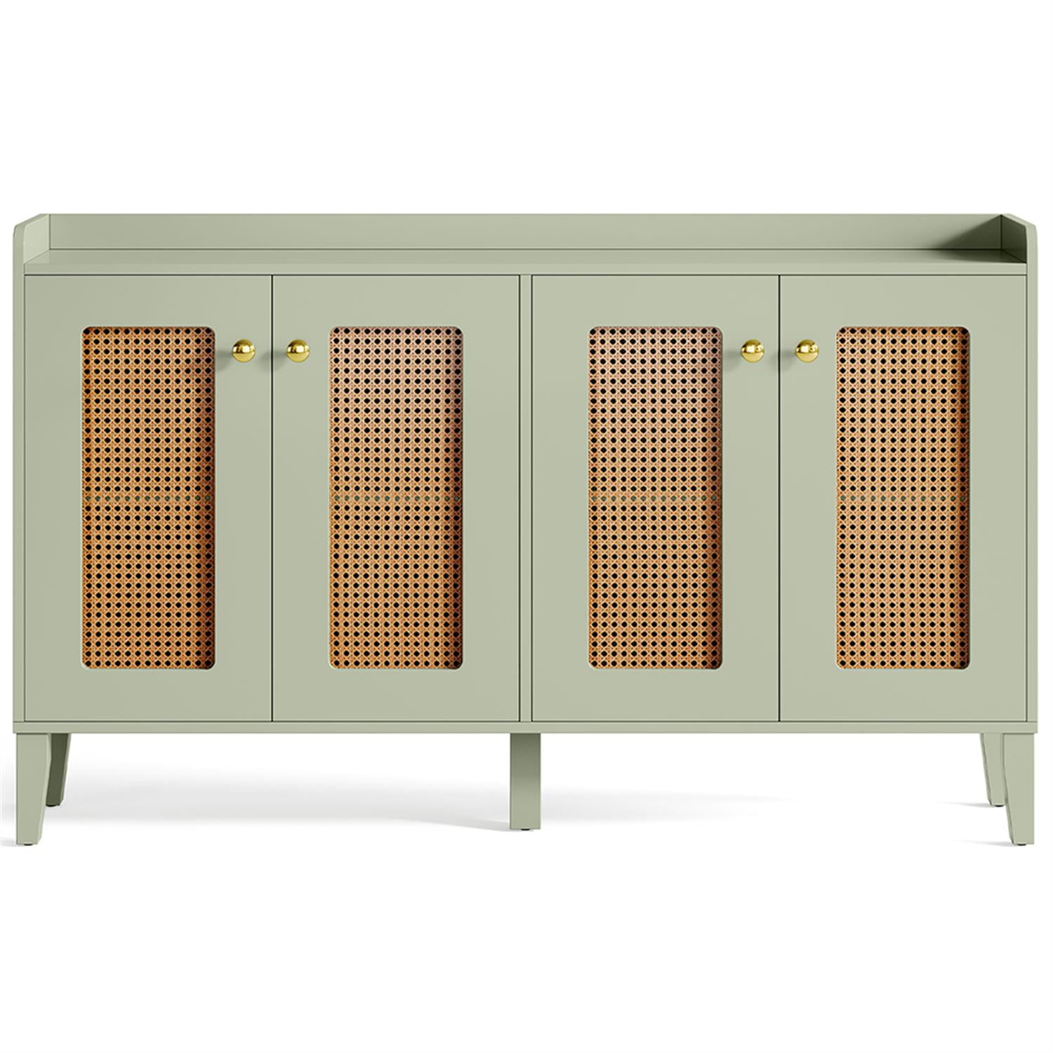 Demi Bonn 59" Sideboard Buffet Storage Cabinet with Storage Shelves, Credenza Accent Rattan Cabinet for Kitchen Entryway Living Dining Room, Green