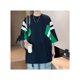 thumbnail image 4 of Camiseta holgada y pesada para hombre Camiseta informal de manga corta con cuello redondo de gran tamaño de poliéster con rayas Azul XL, 4 of 8