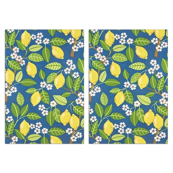 2 Pcs Funny Kitchen Towels,Yellow Lemon Fruit Flowers Blue Pattern Microfiber Dish Towels,Kitchen Tea Towels,Kitchen Towel Set (18" X 26")