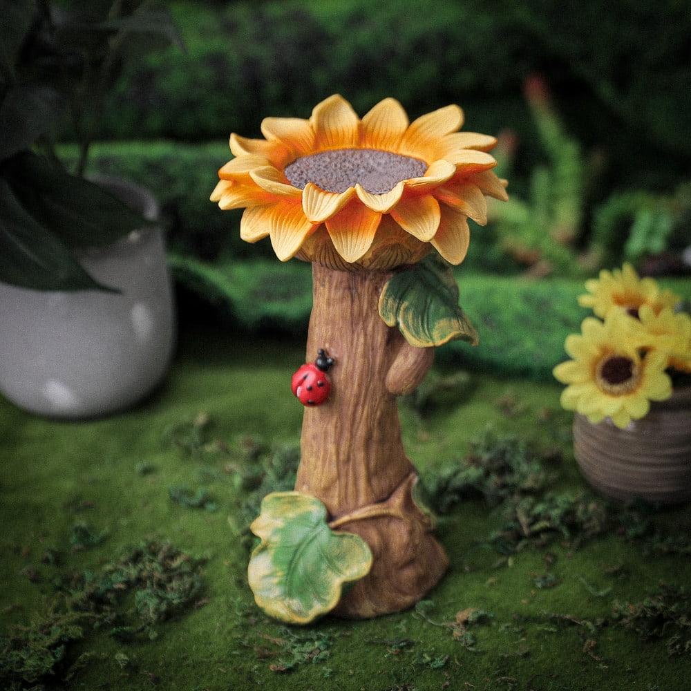 Birds Sunflower Birdbath Water Basin Polyresin Sunflower Bird Bath with Brown Pedestal Handmade Wild Bird Bath Bowls for Outside Home Garden Backyard Landscape Decorations 2021 New Birds Sunflower Birdbath Water Basin Polyresin Sunflower Bird Bath with Brown Pedestal Handmade Wild Bird Bath Bowls for Outside Home Garden Backyard Landscape Decorations 2021 New