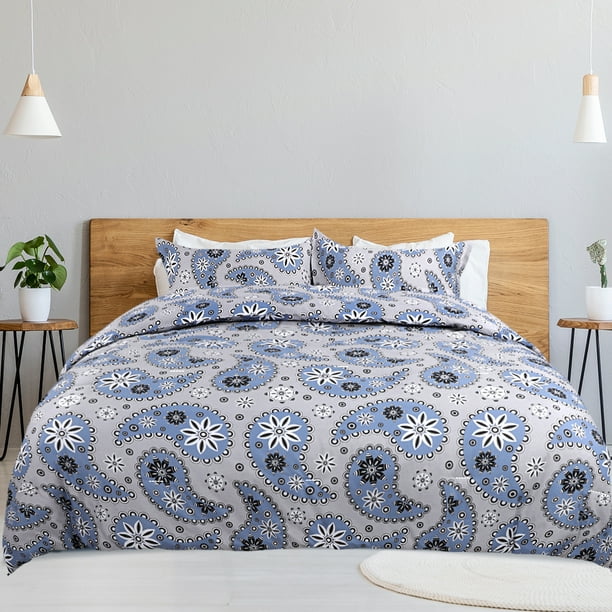 Piccocasa 3pc Paisley Queen Comforter and Sham Set Polyester Blue