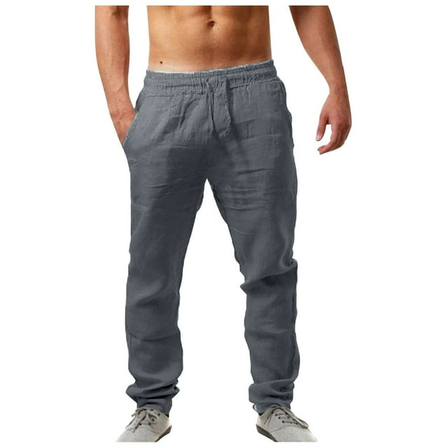 Pantalons pour Hommes Chino Cargo Mode Coton Lin Pantalons Décontractés devant Plat Été Respirant