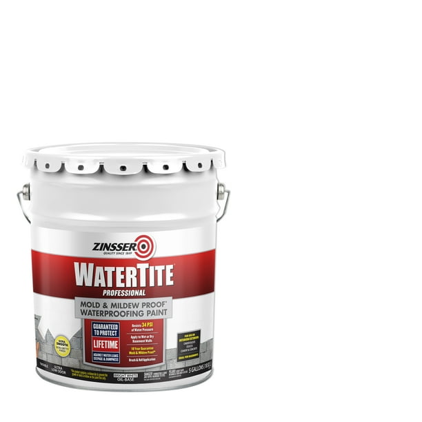 Bright White, Zinsser WaterTite Professional Matte Mold and MildewProof Waterproofing Paint, 5