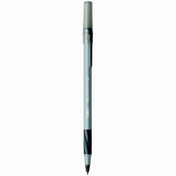 Ultra Round Stick Grip Ballpoint Pen, Medium Tip, Black, Pack - 12