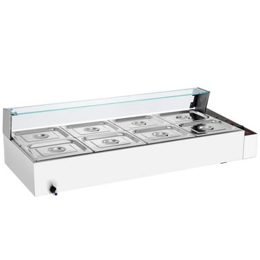 VEVOR Commercial Electric Food Warmer, 8.8 Qt Countertop Buffet with Glass Shield, Stainless Steel, Adjustable Temperature for Catering & Restaurants